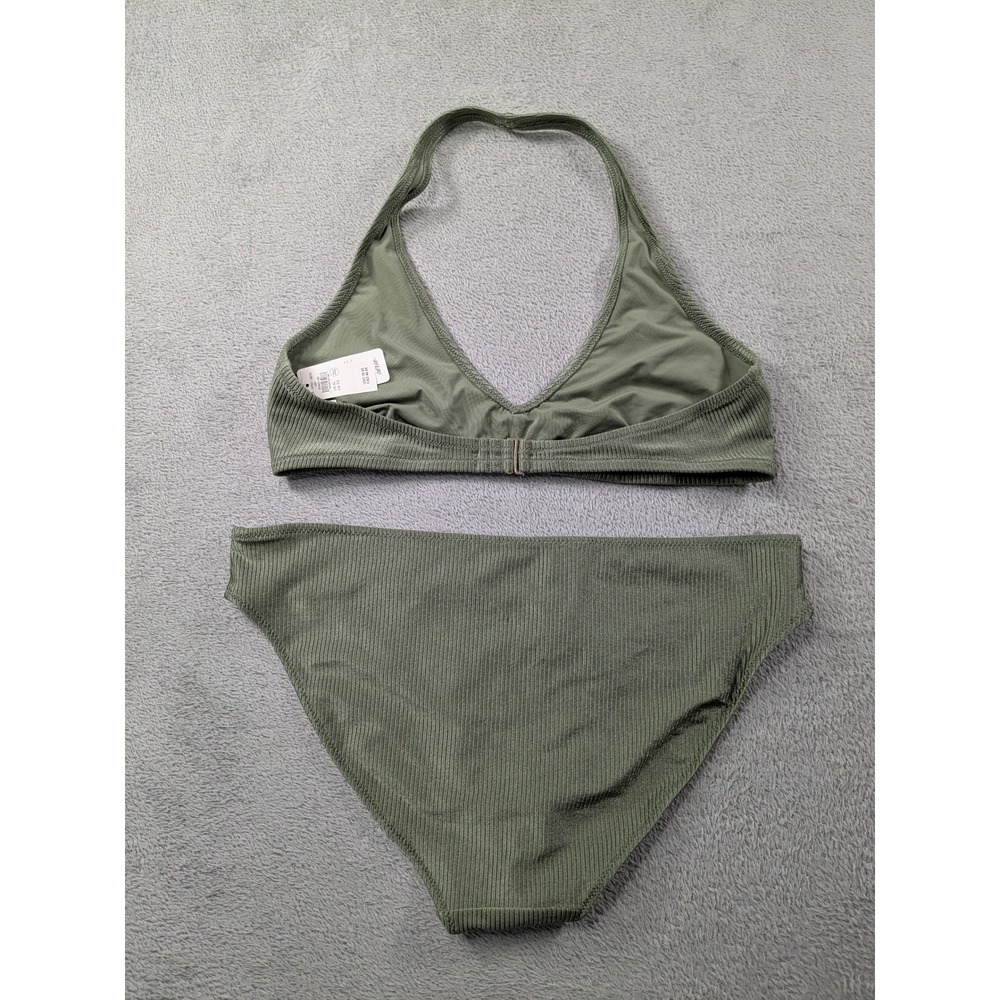 Aerie Real Good Ribbed Halter Bikini Set Olive Green XL 075-1753-3524 - Picture 3 of 15
